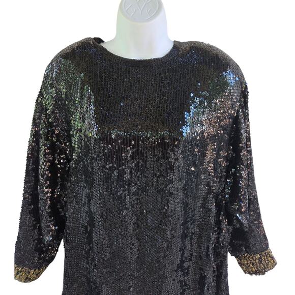 Lillie Rubin Sequin Bubble Dress 80s Black Gold sz Small - Picture 4 of 16